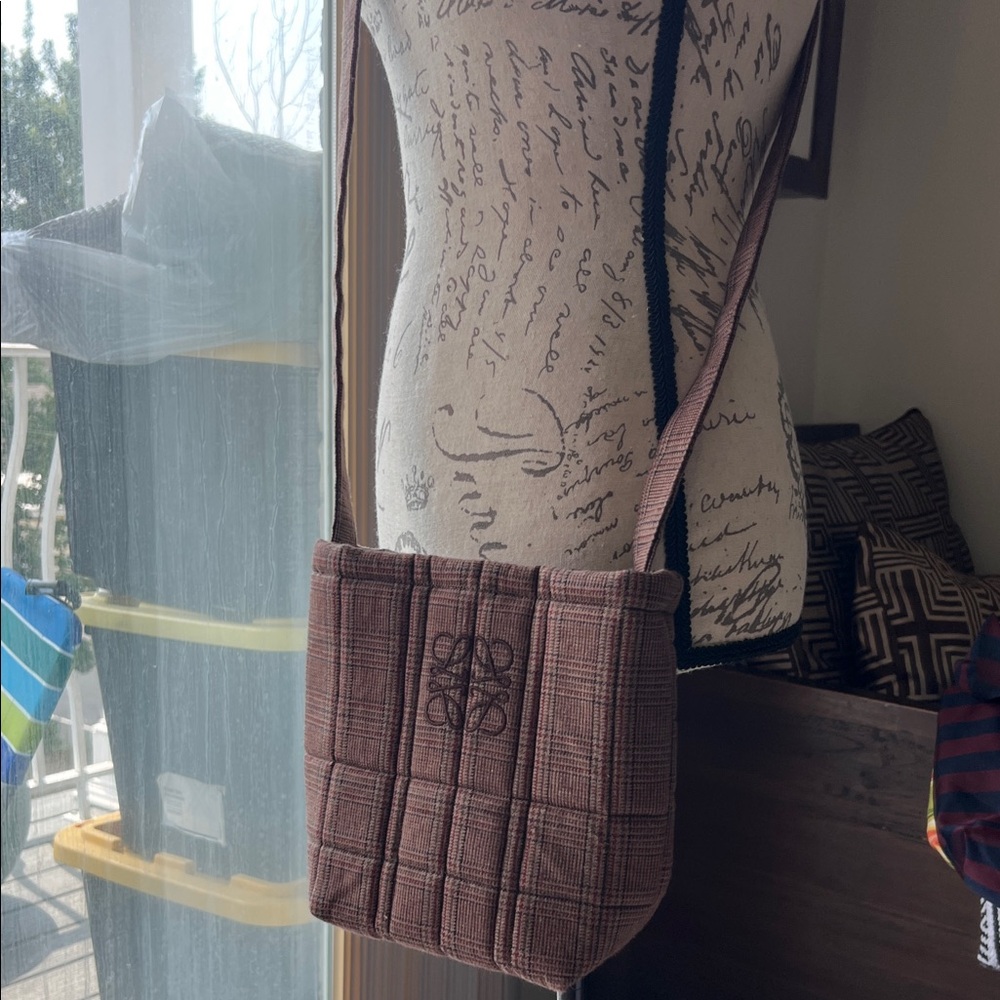 Plaid Brown Shoulder Bag with logo